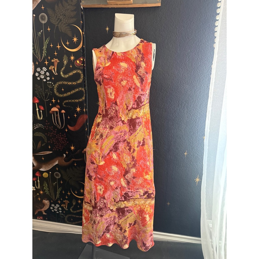 Dress U by Sharon Womens Orange Pink Abstract Print Sleeveless Midi Dress Size 8